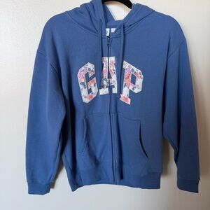 GAP Denim Blue & Floral Print Graphic Zip-Up Sweatshirt